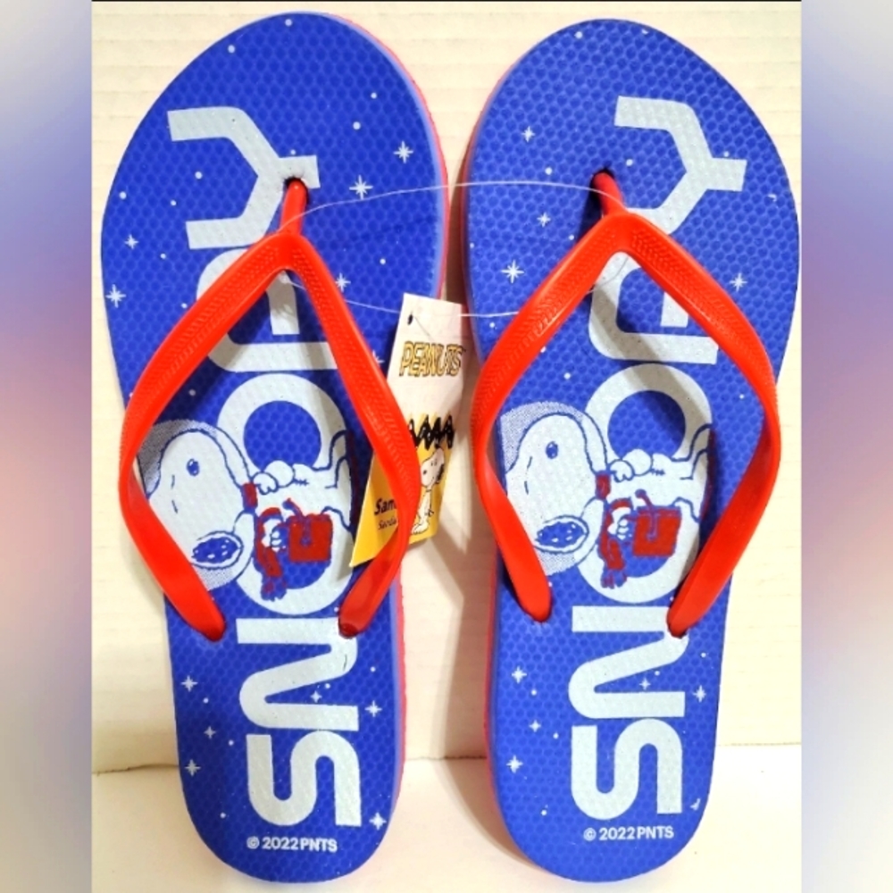 Peanuts Snoopy Space blue flip flop sandal sz 9.5-10 New